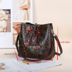 Vintage Floral Embroidery Coffee Bucket Bag for Women
