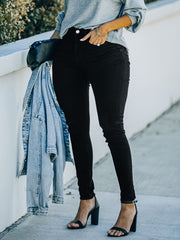 Solid Button Fly High Stretch Skinny Jeans