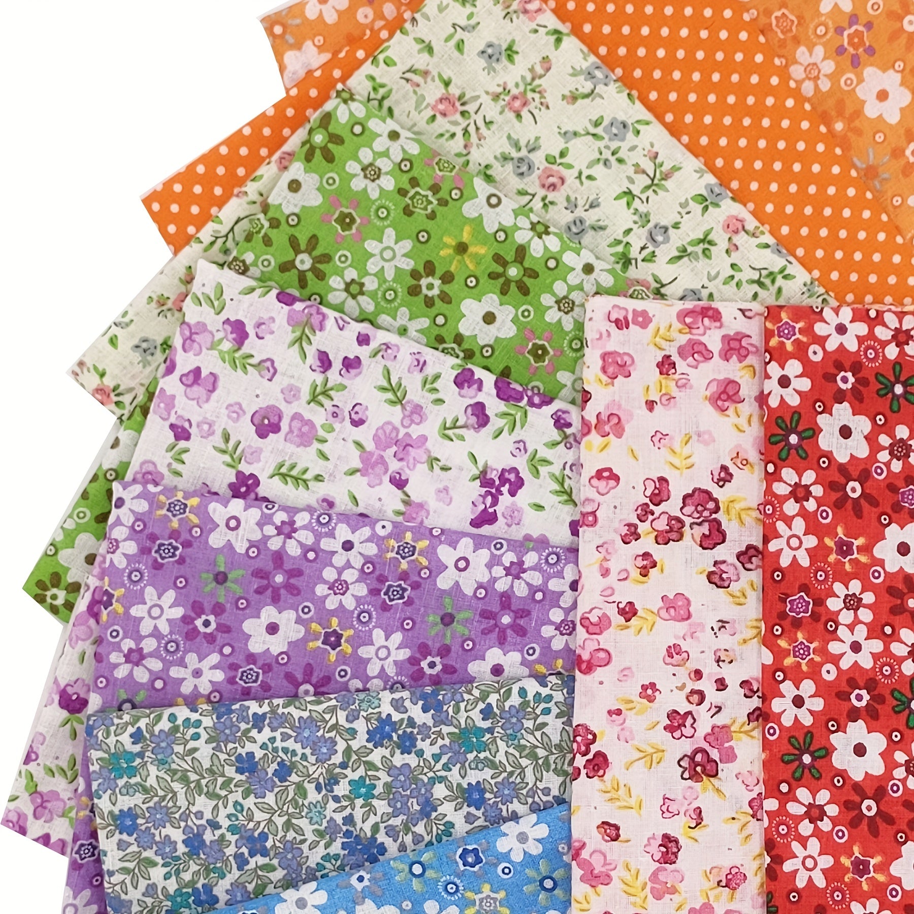 12pcs Rainbow Series Cotton Patchwork Fabric Flowers Precut Different Pattern
