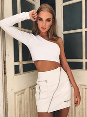 One Shoulder Sports Top Long Sleeve Workout Fitness T-shirt Women's Activewear