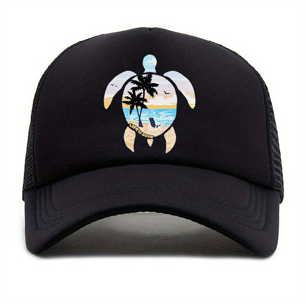 Unisex Sunshade Breathable Adjustable Baseball Cap with Beach Pattern
