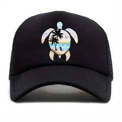 Unisex Sunshade Breathable Adjustable Baseball Cap with Beach Pattern