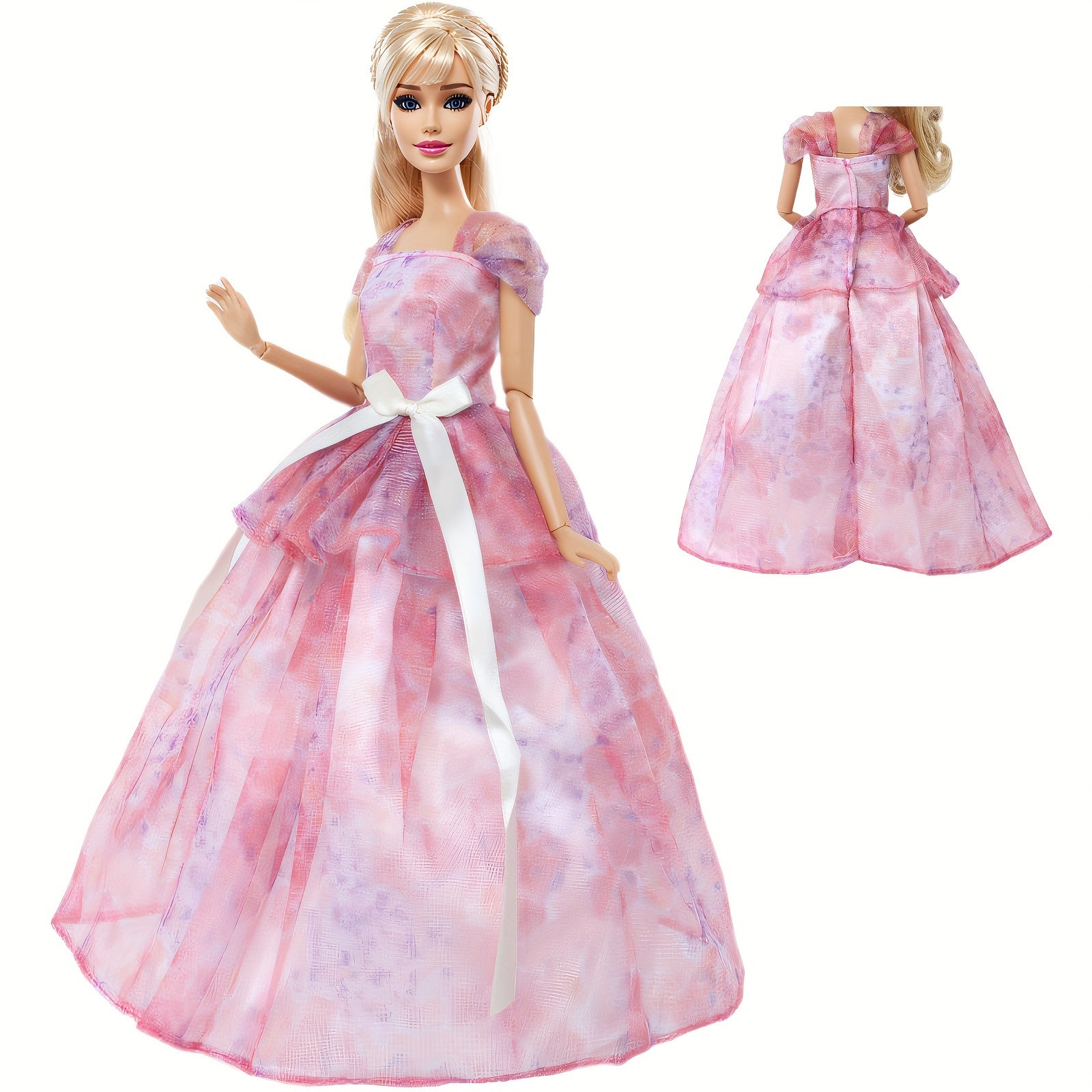 4pcs Doll Outfit Set Pink & Purple Wedding Gown Floral Sundress Tube Top