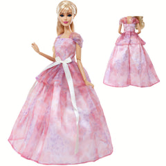 4pcs Doll Outfit Set Pink & Purple Wedding Gown Floral Sundress Tube Top