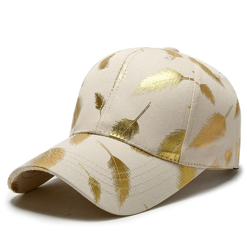 Unisex Hip-hop Hat Peaked Cap Curved Brim Bronzing Silver Feather Baseball Cap