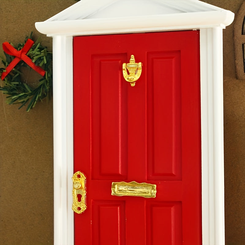 Vintage Golden Door with Red Paint Frame Dollhouse Accessory