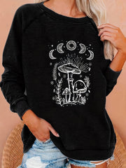 Mushroom Print Sweatshirt Crew Neck Pullover Casual Tops