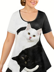 Women's Plus Cat Print Tee & Leggings Set