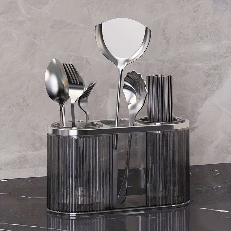 Wall Mounted Utensil Holder with Metal Rack - Stylish Kitchen Cutlery Storage