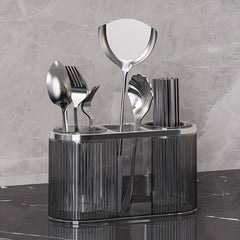 Wall Mounted Utensil Holder with Metal Rack - Stylish Kitchen Cutlery Storage