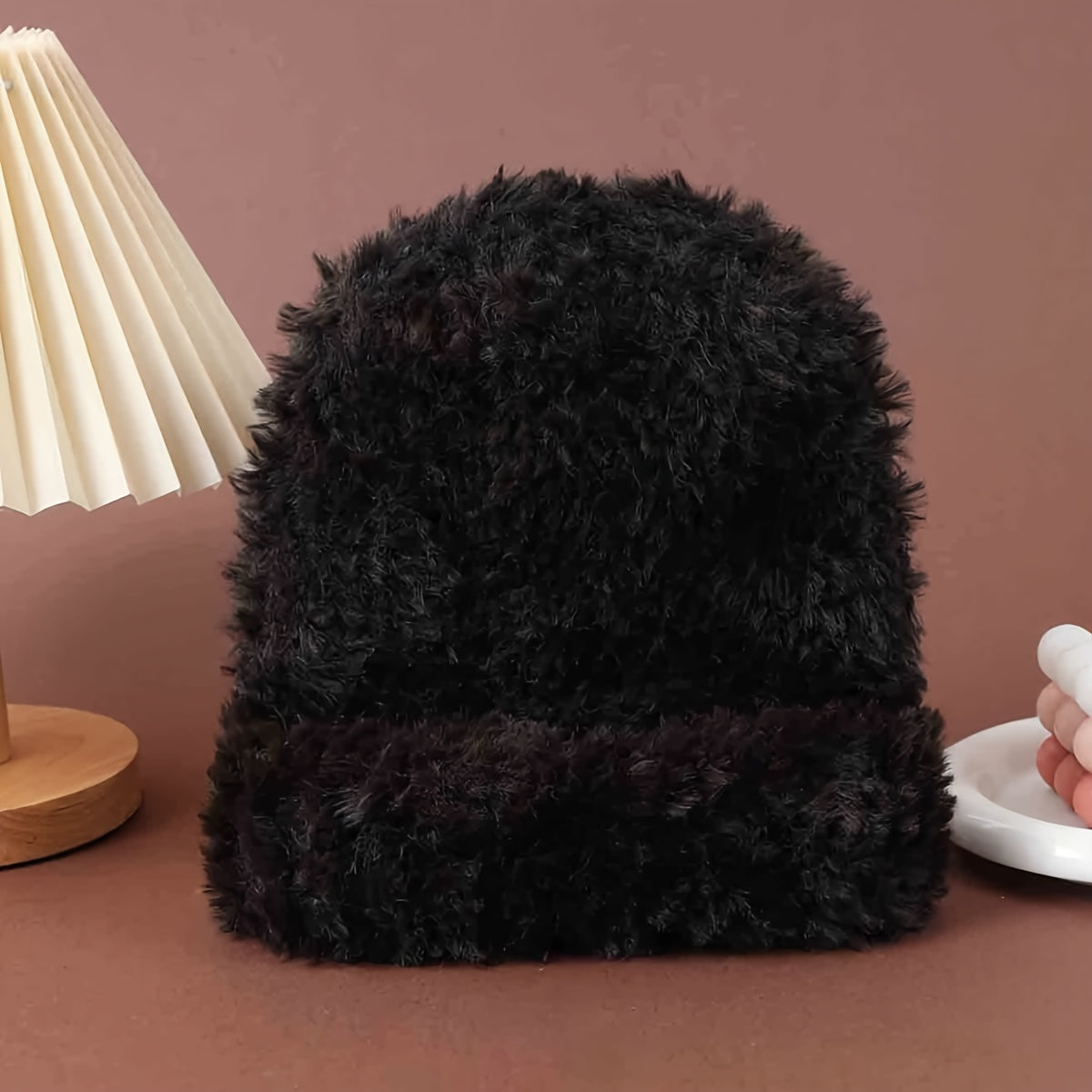 Furry Warm Hat for Women - Windproof Plush Knit Beanie
