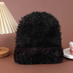 Furry Warm Hat for Women - Windproof Plush Knit Beanie