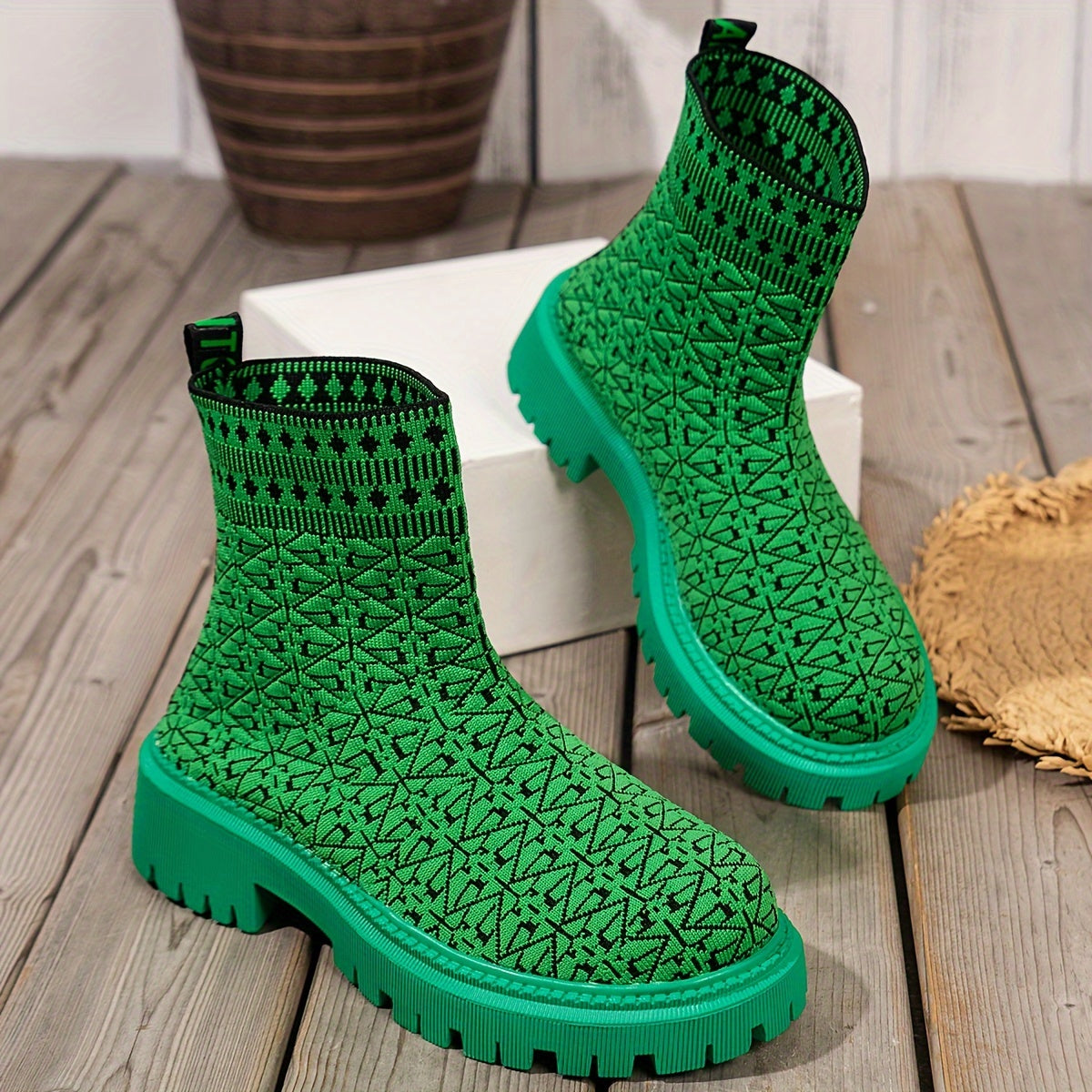 Women's Print Medium Tube Boots Comfortable Non slip Outdoor Boots