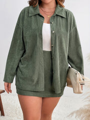 Solid Corduroy Top & Mini Skirt Two Piece Set