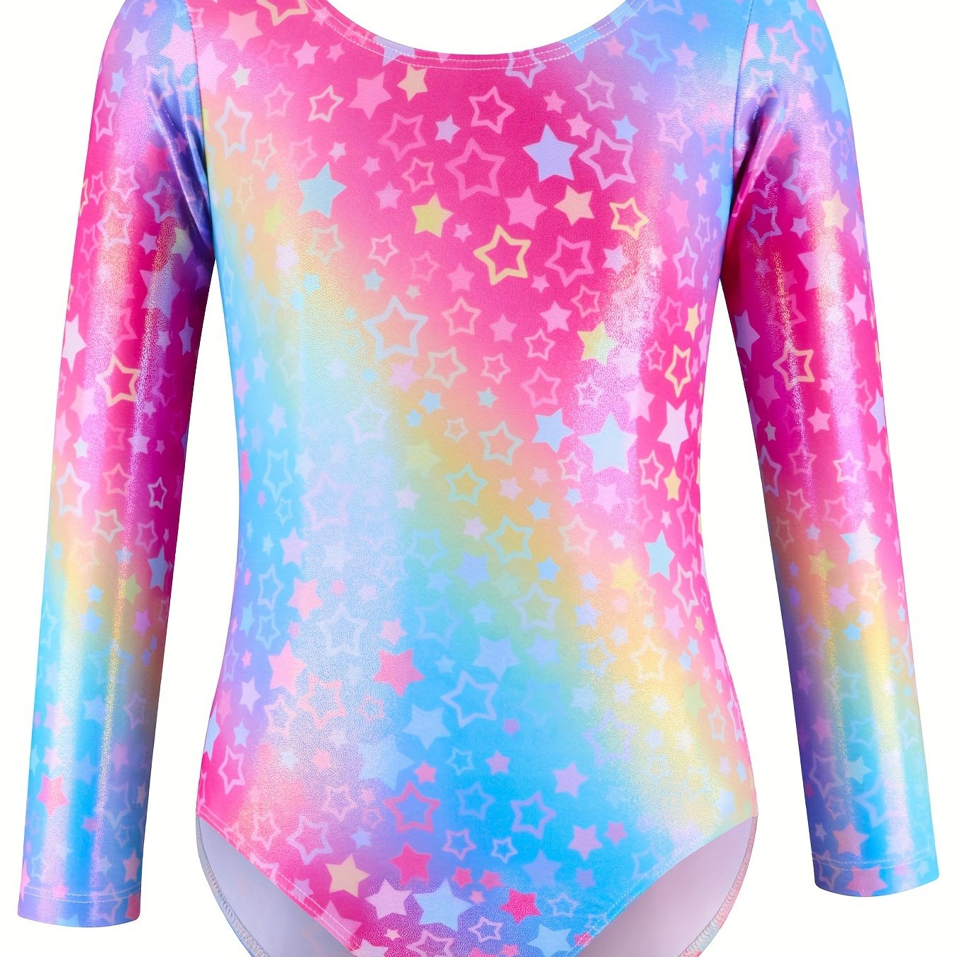Girls Star Graphic Long Sleeve Gymnastics Leotard