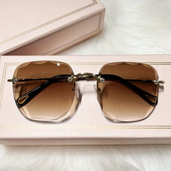 Gradient Lens Rimless Sunglasses Rivet Decor UV400
