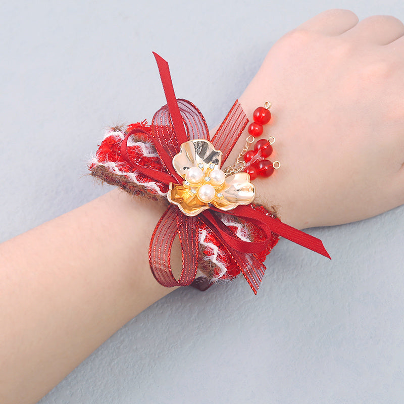 Red Bridal Wrist Wreath Bracelet Bridesmaids Beads Wedding Dress Accessories
