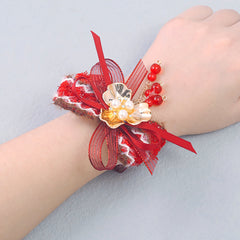 Red Bridal Wrist Wreath Bracelet Bridesmaids Beads Wedding Dress Accessories