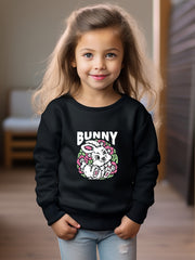 Girls Rabbit Pattern Crew Neck Sweatshirt For Spring Fall Christmas Gift