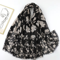 Boho Flower Print Frayed Edge Scarf