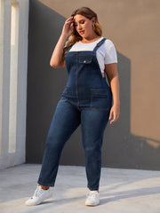 High Rise Straight Leg Denim Overalls Women's Plus
