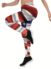 Independence Casual Leggings Women's Plus Flag Print Leggings