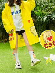 Waterproof Cat Graphic Raincoat Poncho Girls Boys School Gift
