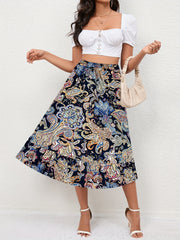Boho Floral Print Tiered Skirts High Waist