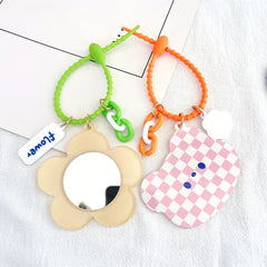 Plaid Print Frame Decor Compact Mirror Keychain
