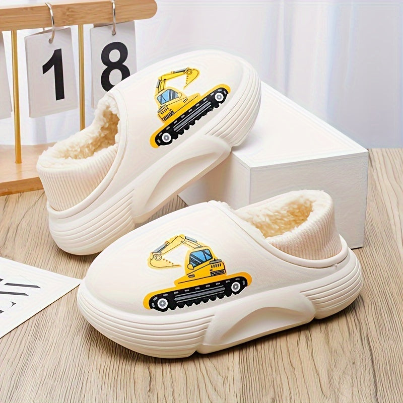 Boys Cartoon Plus Fleece House Shoes Soft Non Slip Indoor Walking Shoes
