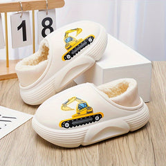 Boys Cartoon Plus Fleece House Shoes Soft Non Slip Indoor Walking Shoes