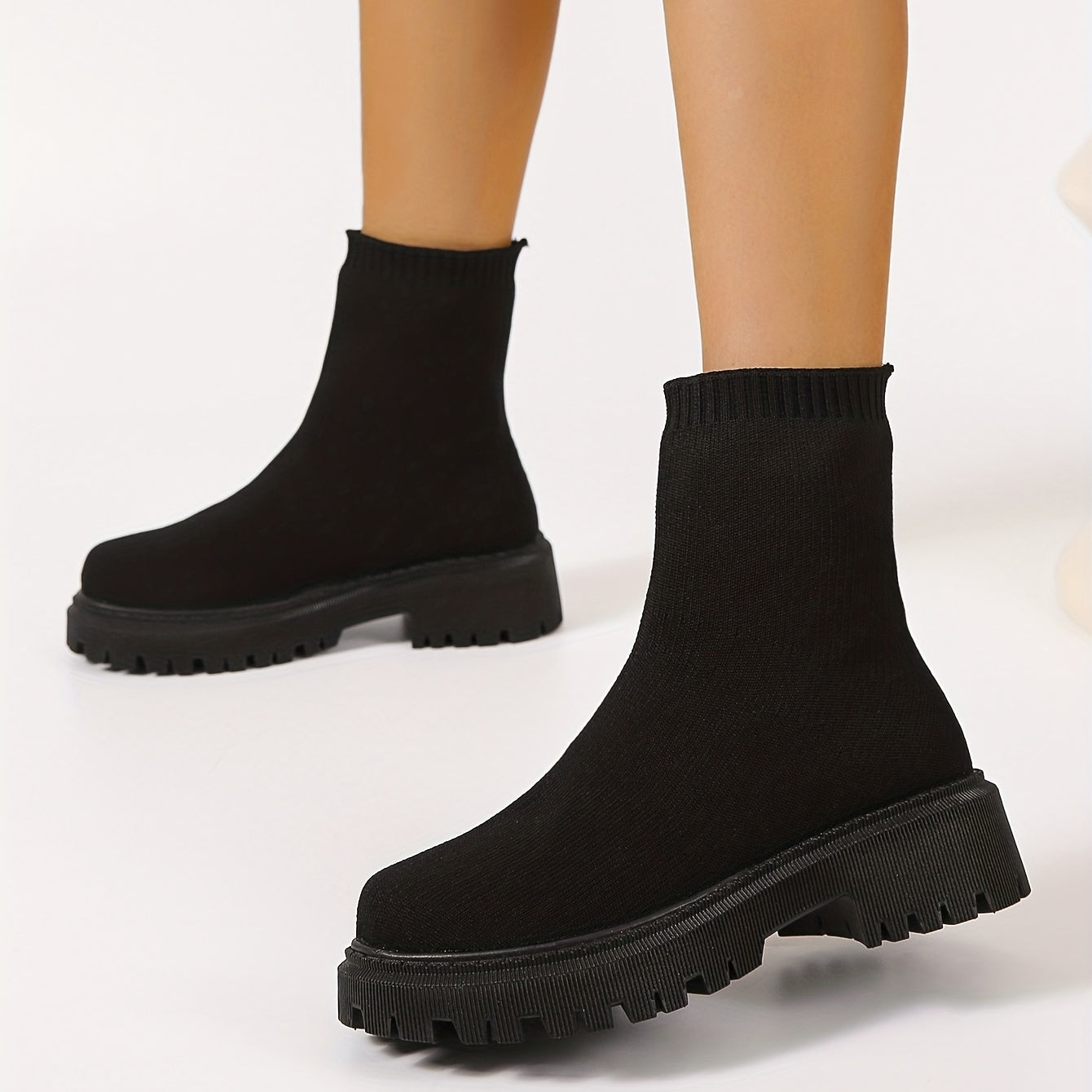 Women's Chunky Heel Boots Flying Woven Short Boots Slip On Boots