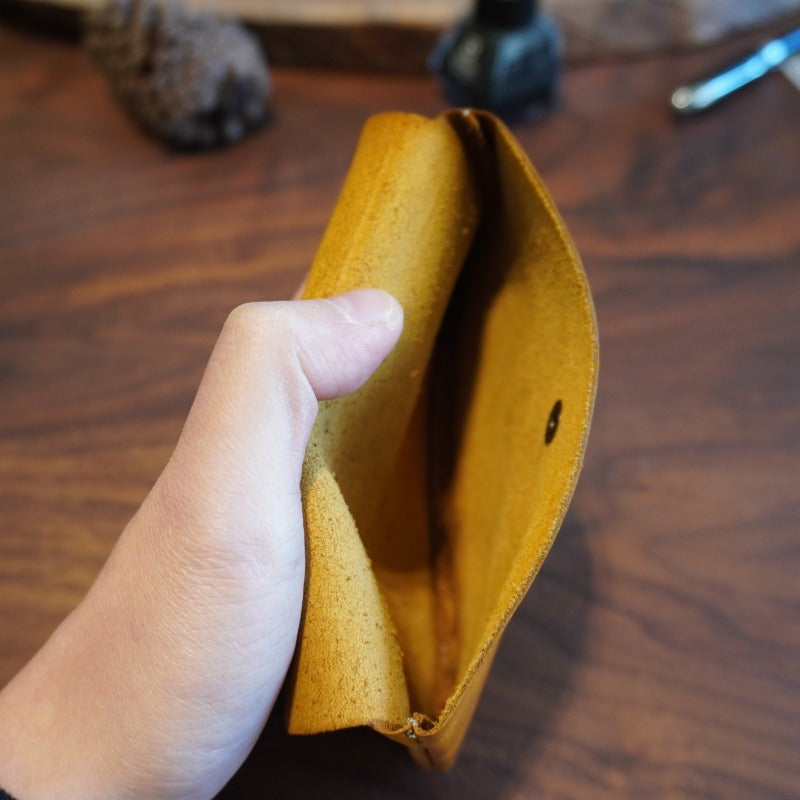 Earth Motif Leather Clutch Bag Large Capacity Vintage Bronze Buckle Closure