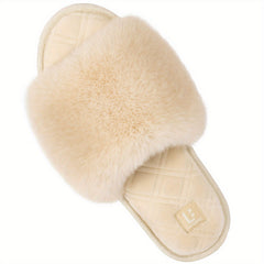 Women's Fluffy Slide Slippers Comfy Round Open Toe Slip On House Shoes