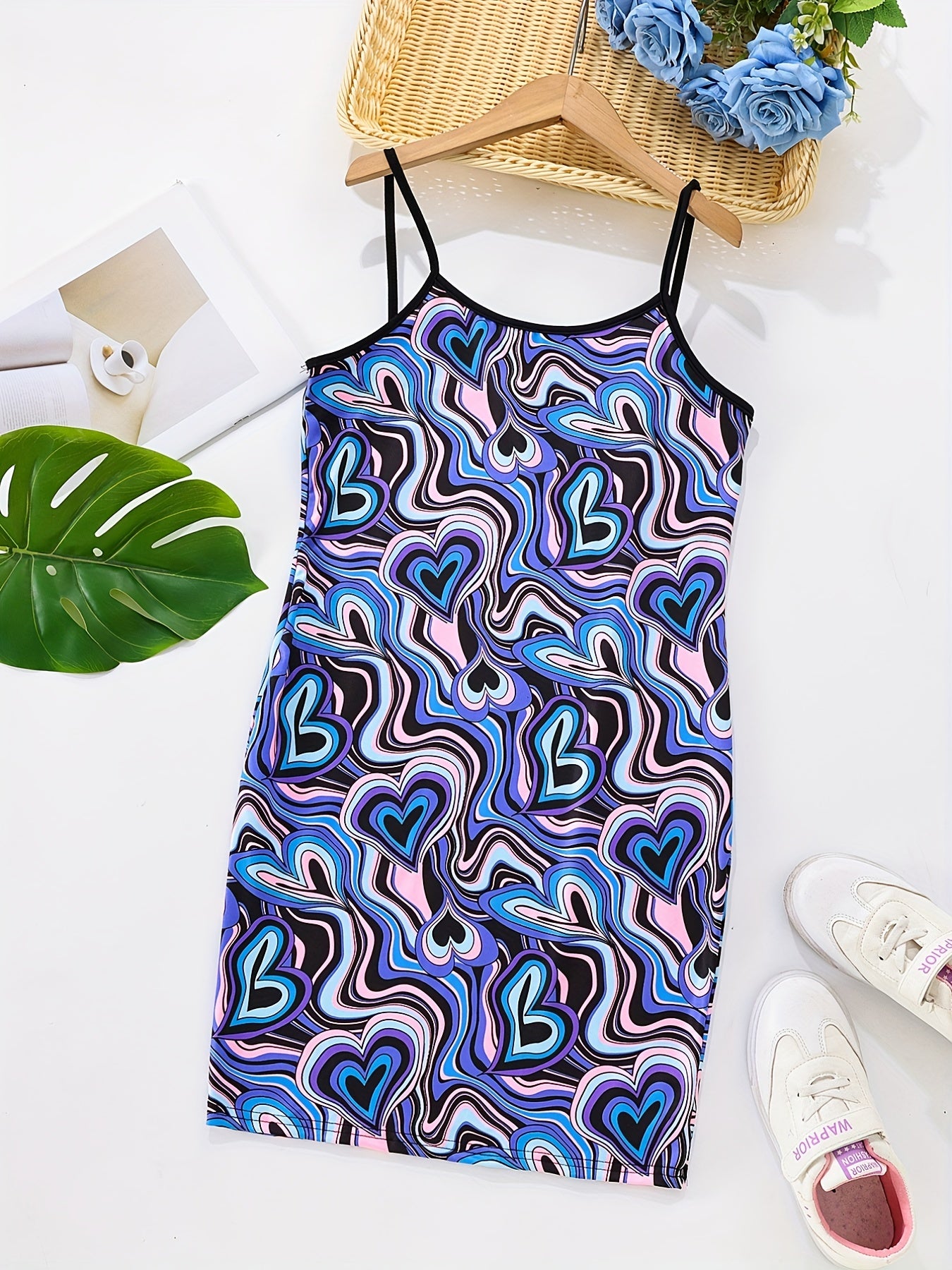 Girls' Luminous Marble Heart Pattern Cami Dress Youth Girls