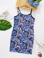 Girls' Luminous Marble Heart Pattern Cami Dress Youth Girls