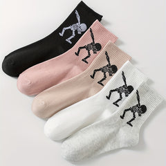 5 Pairs Skull Print Socks Women's Mid Tube Stockings