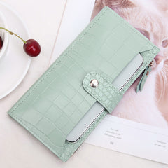 Bi Fold Long Wallet with Phone Pocket & Card Slots - Women's Faux Leather