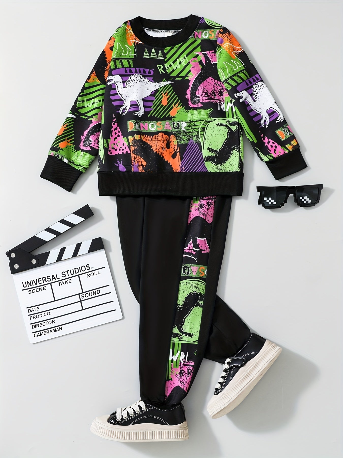 Boys Dino Print Sweatshirt & Sweatpants Set