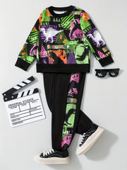 Boys Dino Print Sweatshirt & Sweatpants Set