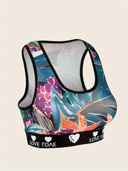 Tropical Print Sports Bra Racer Back Bralette
