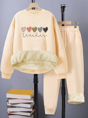 Women's Casual Outfit Set Long Sleeve Fleece Top & Pants 2 Piece