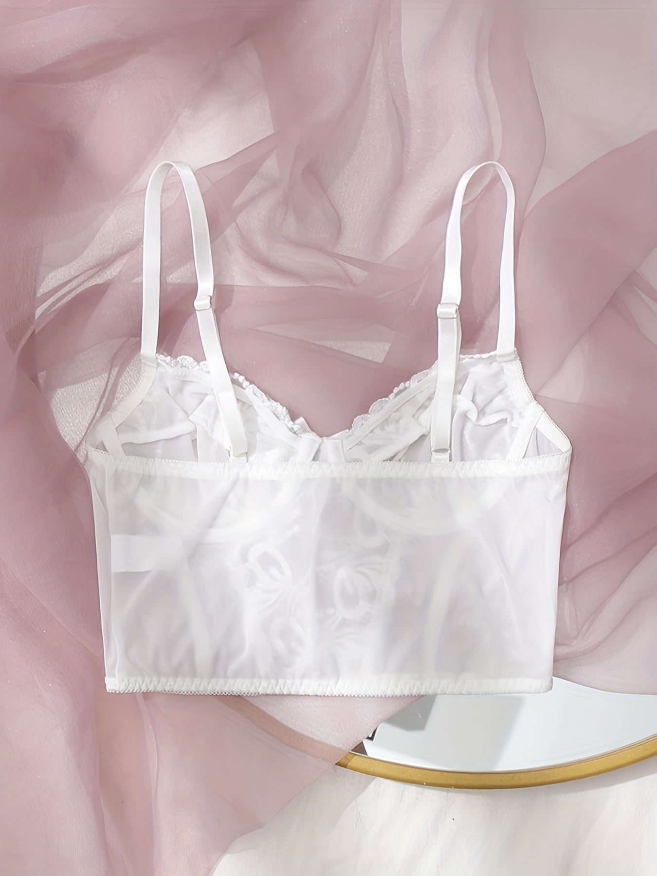 Floral Lace Mesh Corset Bra Push Up Bow Tie Lingerie