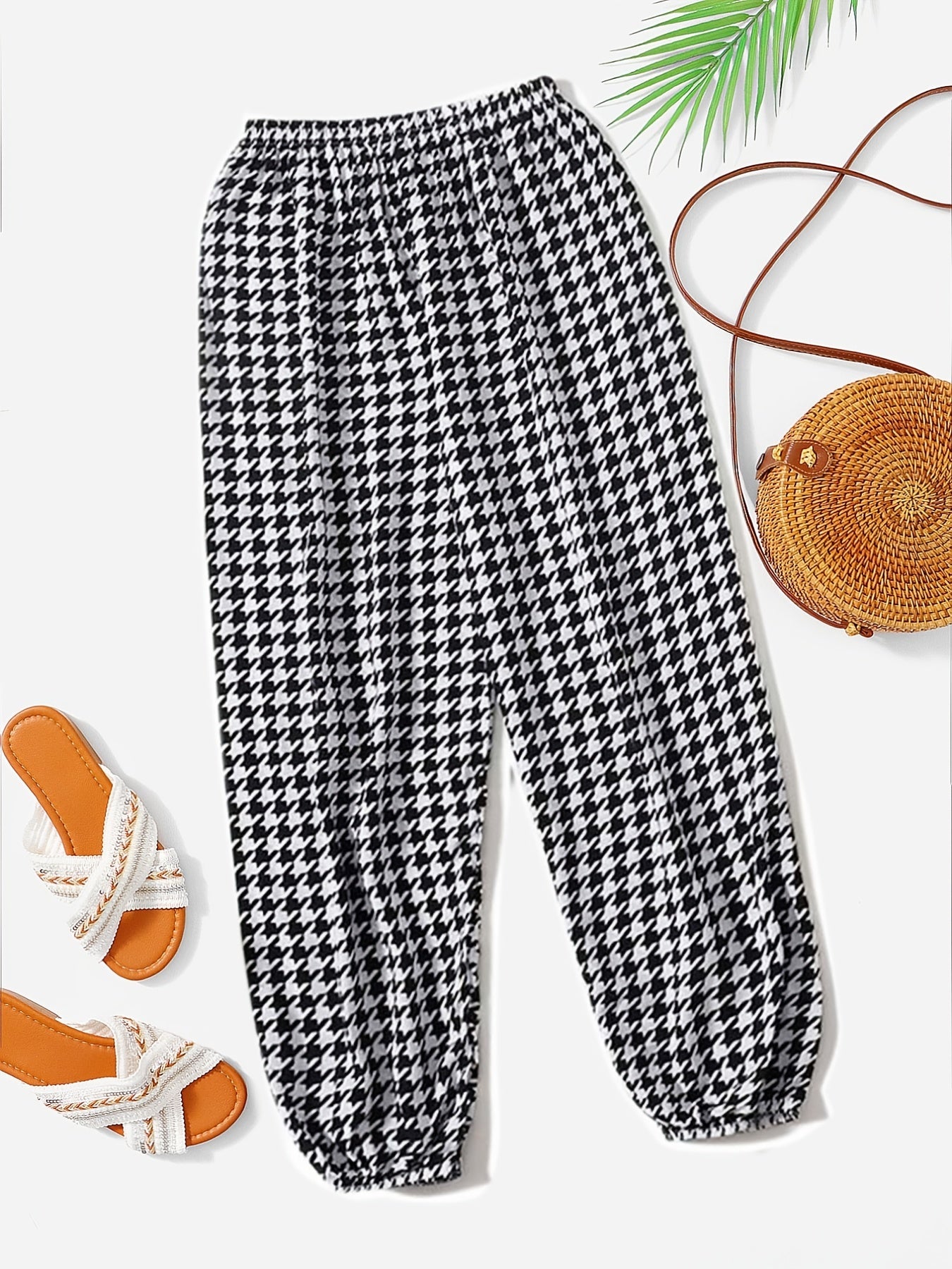 Girls Houndstooth Sweatpants Elastic Waist Casual Sport Pants