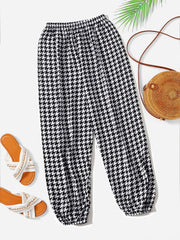 Girls Houndstooth Sweatpants Elastic Waist Casual Sport Pants