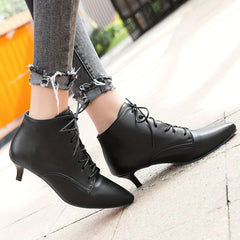 Women's Lace Up Kitten Heel Ankle Boots Pointed Toe Jazz Dance Shoes