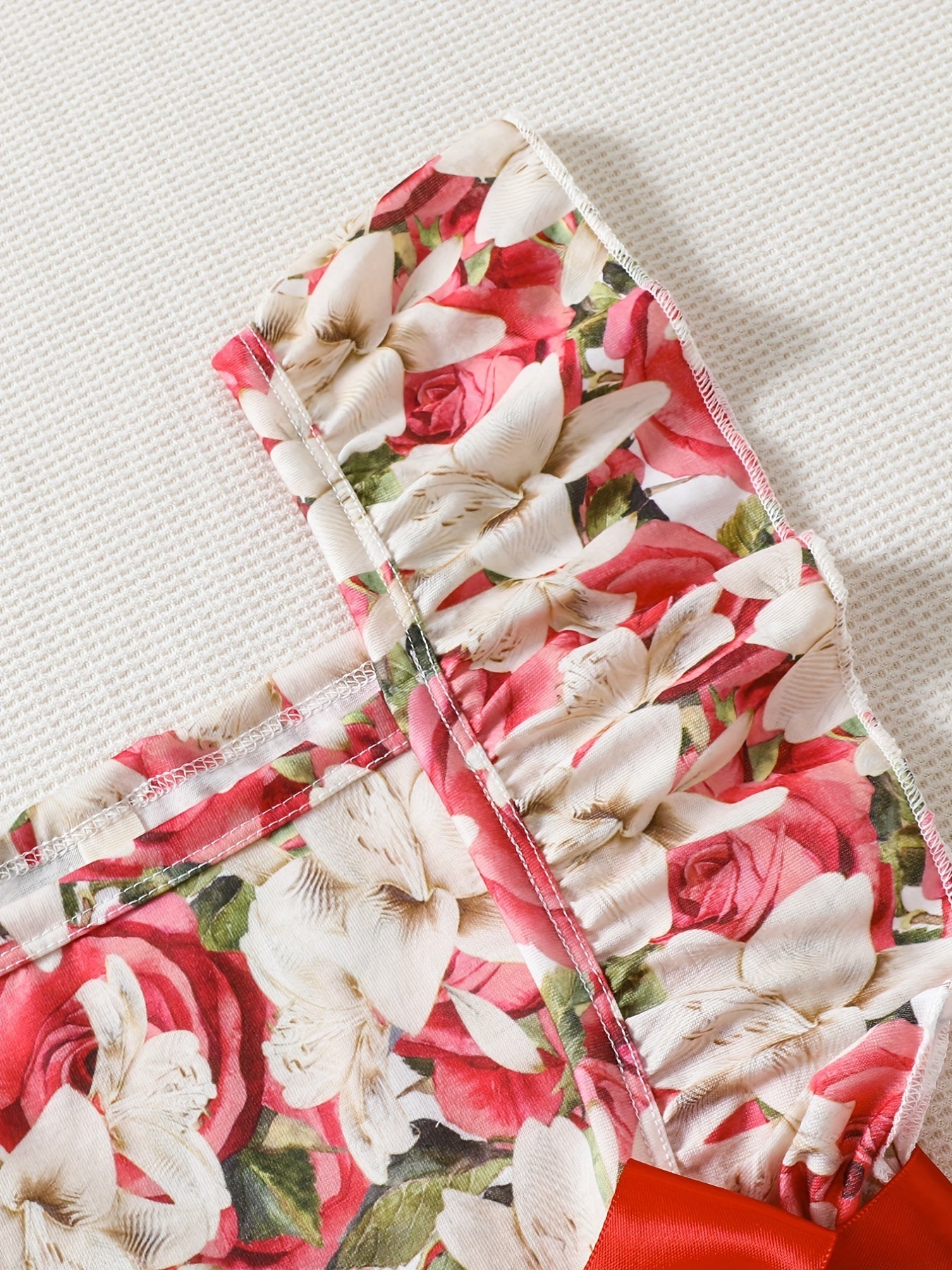 Girls Bow Floral Print Ruffle Sleeve Rompers