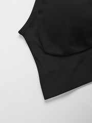 Solid Sports Bra Round Neck Yoga Running Crop Tank Top Women's Activewear