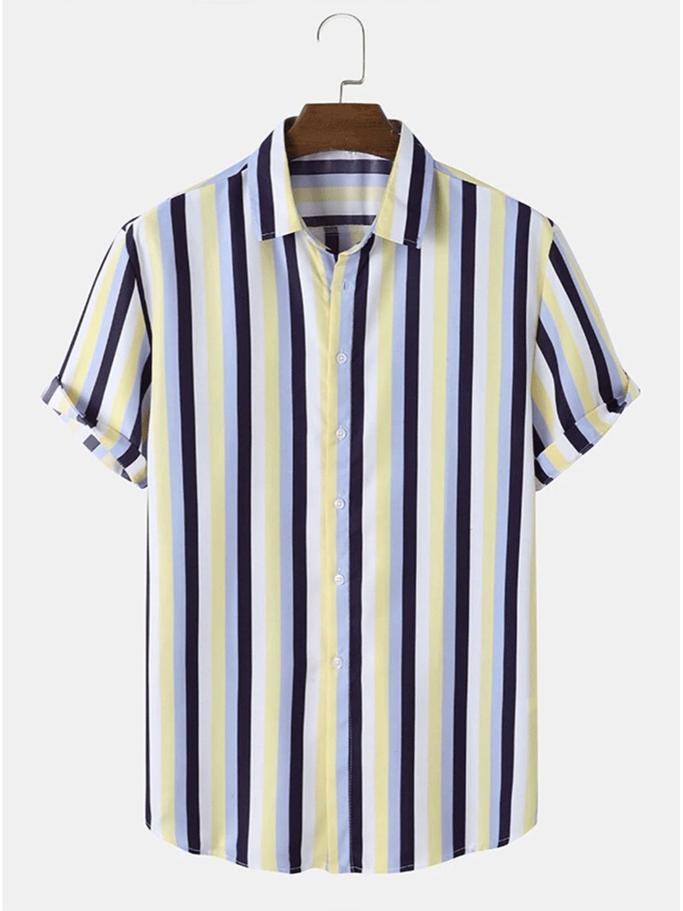 Men's Casual Stripe Print Short Sleeve Button Down Shirt