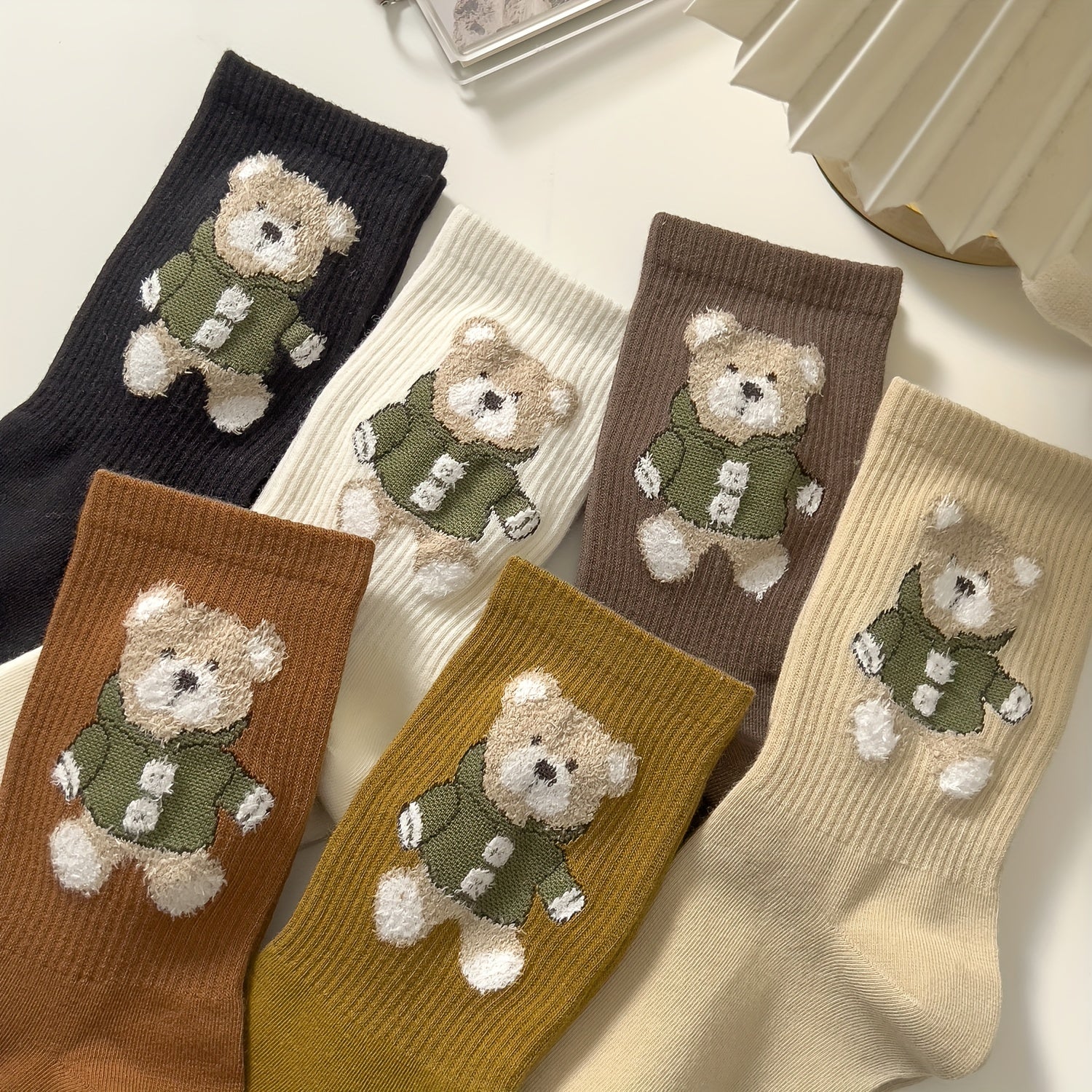 6 Pairs Cartoon Bear Print Socks for Women